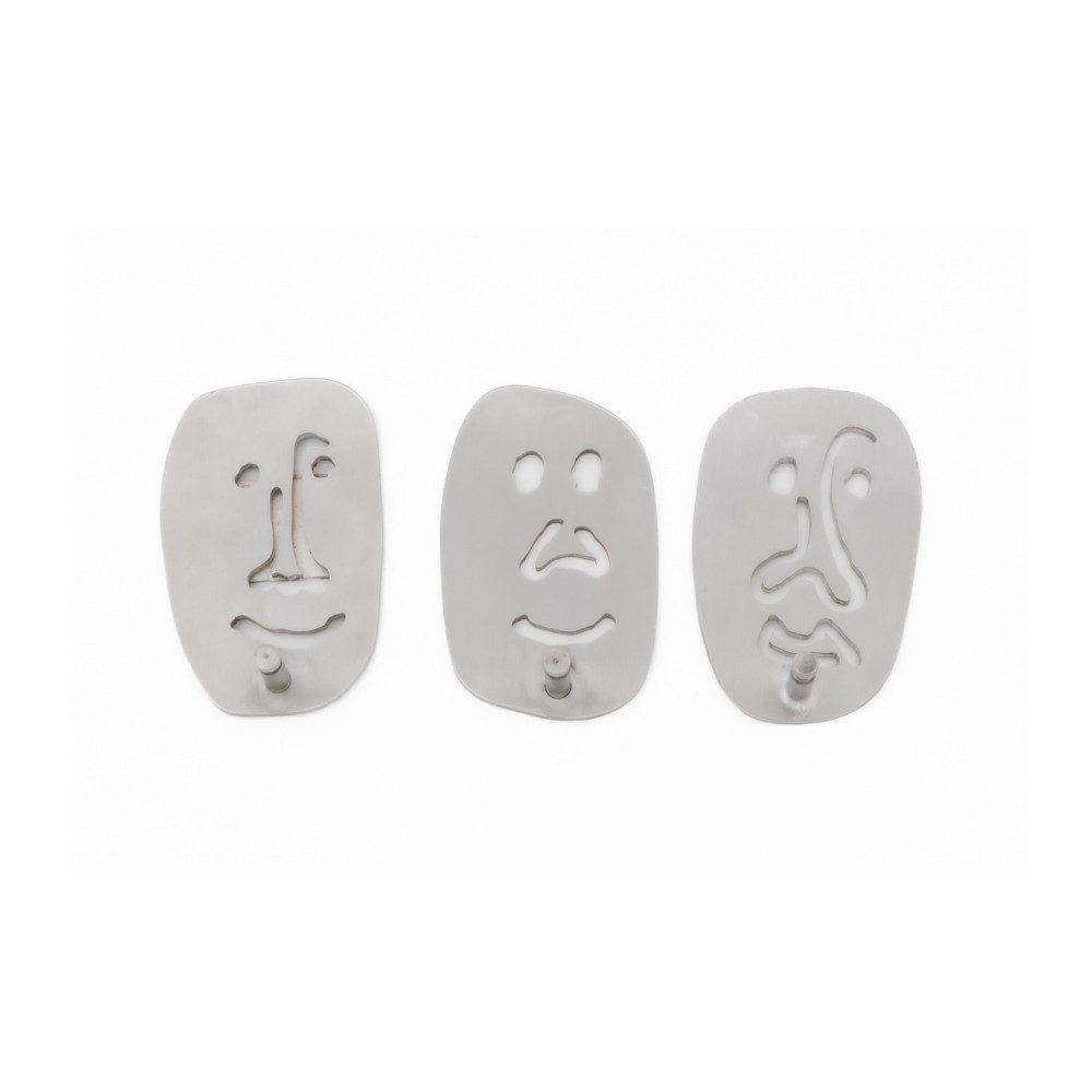 Silver Faces Hooks Set Of 3