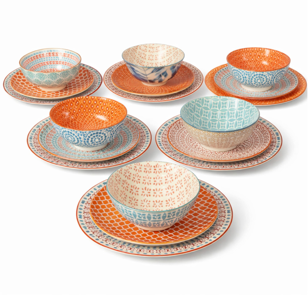 Dinner Set - Orange And Turquoise