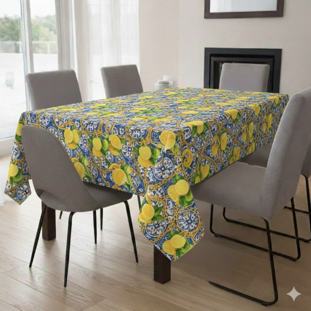 Tablecloth - Lemons Yellow and Blue
