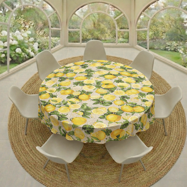 Tablecloth Round - Lemons On Beige