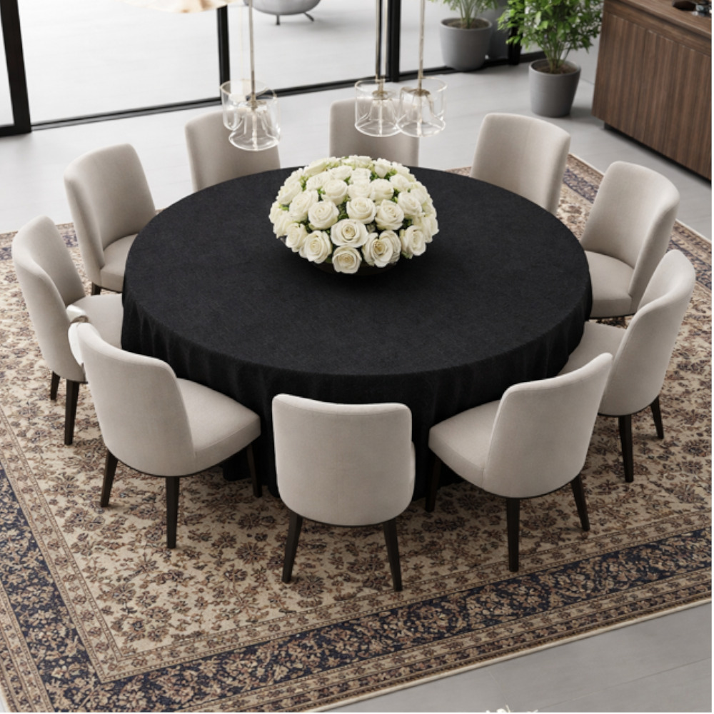 Round Linen Like Tablecloth - Black