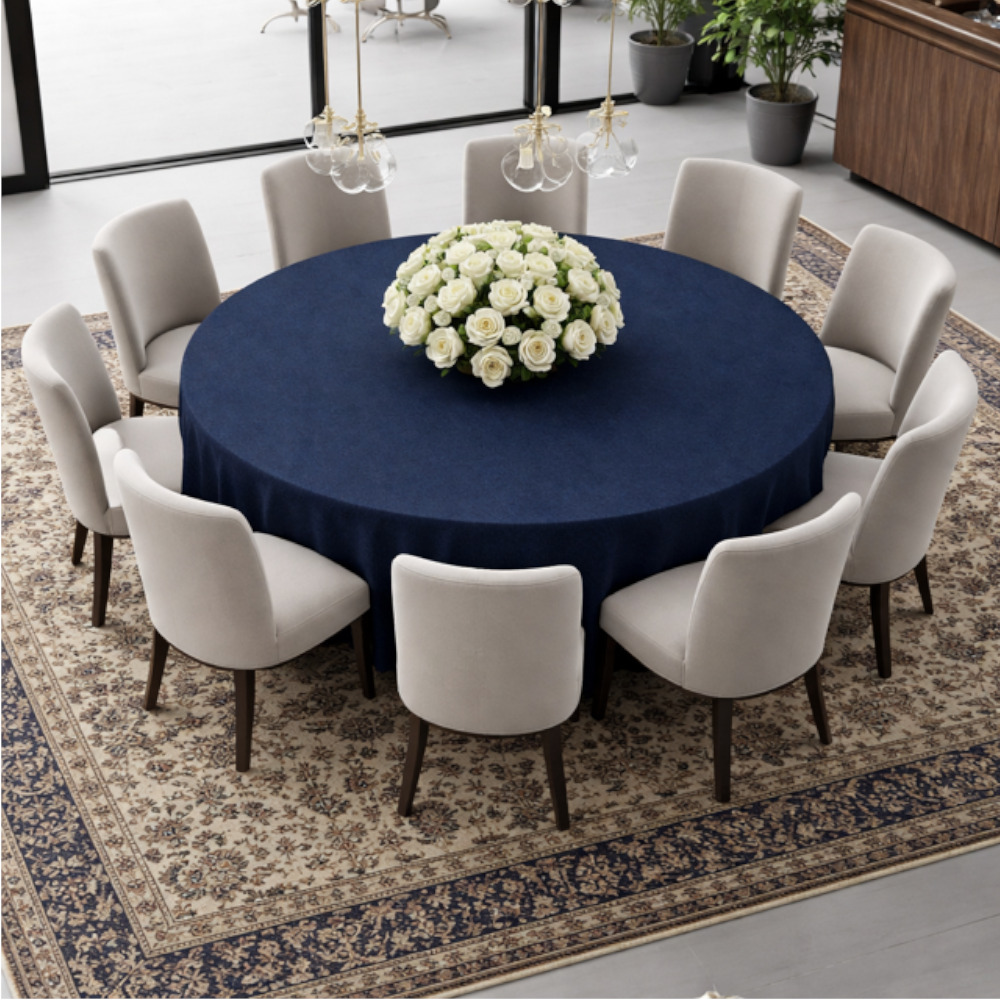 Round Linen Like Tablecloth - Blue