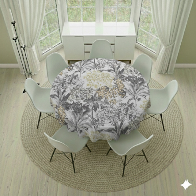 Round Tablecloth- Palm Trees Grey