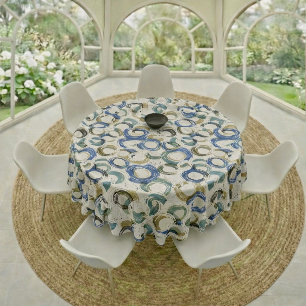 Tablecloth Round Blue Swirl