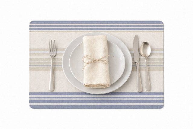 Placemat - Water Resistant - Blue White Grey Stripe - Image 3