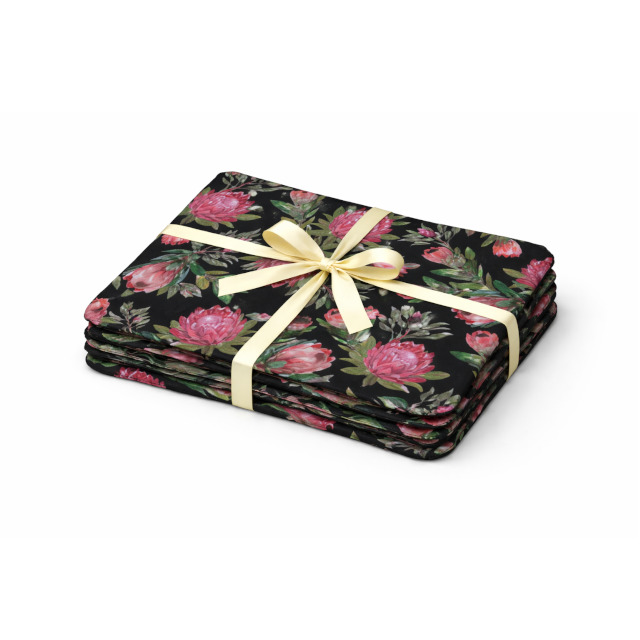 Placemat - Water Resistant - Protea On Black