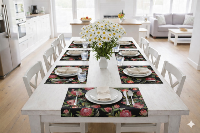 Placemat - Water Resistant - Protea On Black - Image 4