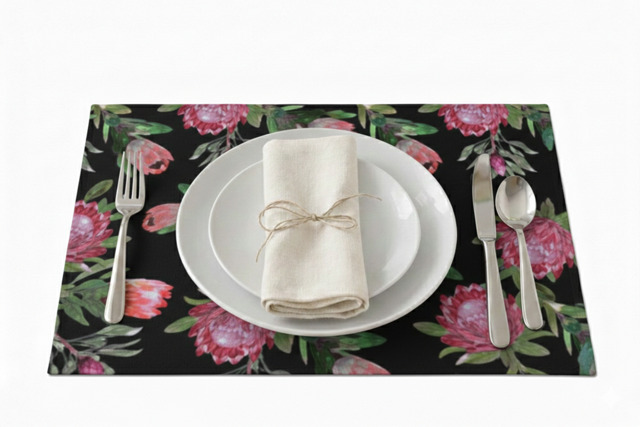 Placemat - Water Resistant - Protea On Black - Image 3