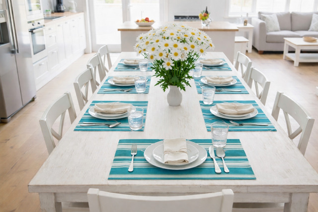 Placemat - Water Resistant - Turquoise And Grey - Image 4