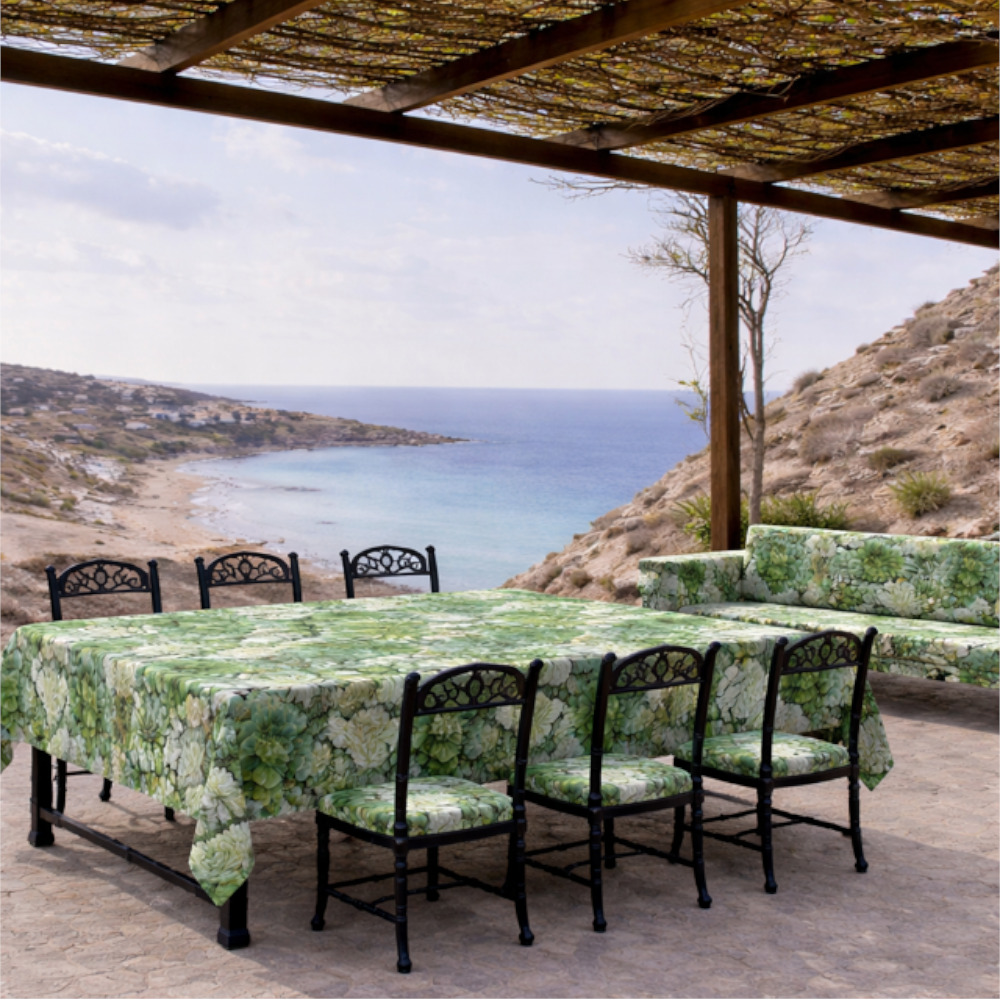 Tablecloth Water Resistant Green Succulent