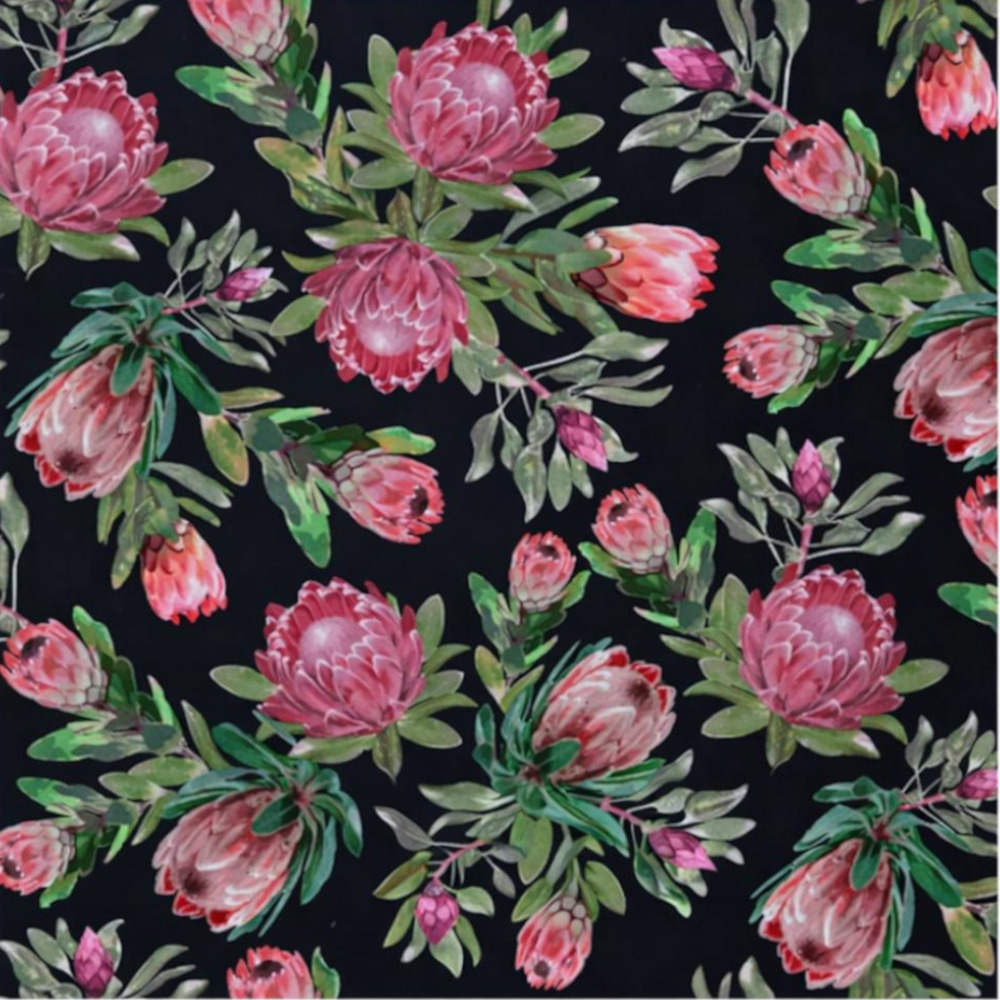 Tablecloth Water Resistant Protea On Black - Image 2