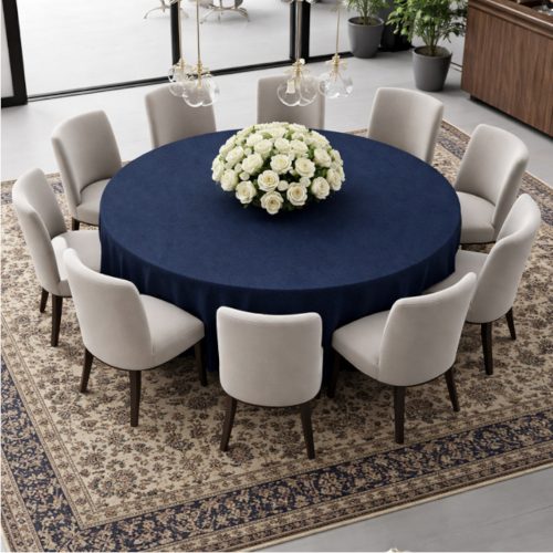 Round Linen Like Tablecloth Blue