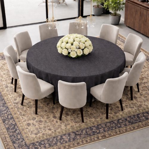 Round Linen Like Tablecloth Charcoal