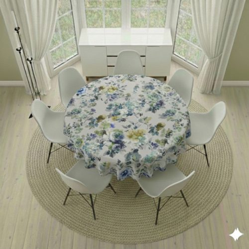 Round Tablecloth- Blue Watercolour Floral