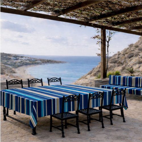 Tablecloth Water Reistant Blue Multi Stripe